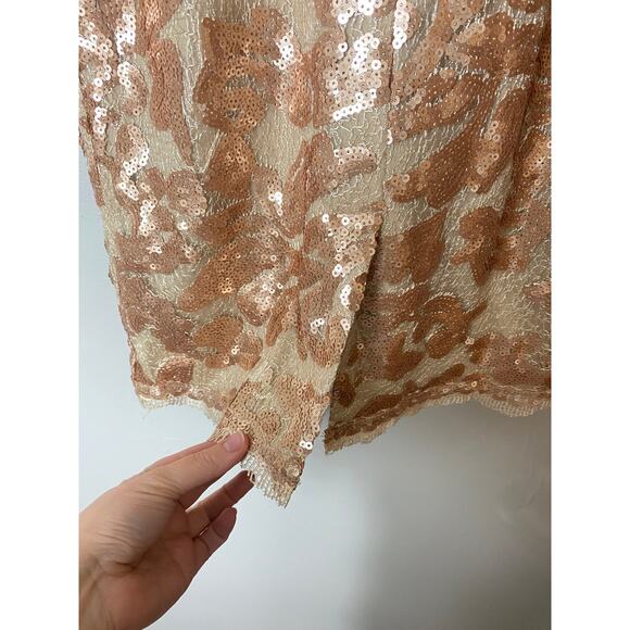 JS COLLECTIONS DRESS 2 GOLD SEQUIN FALL WEDDING GUEST SHORT COCKTAIL LACE - Picture 13 of 16
